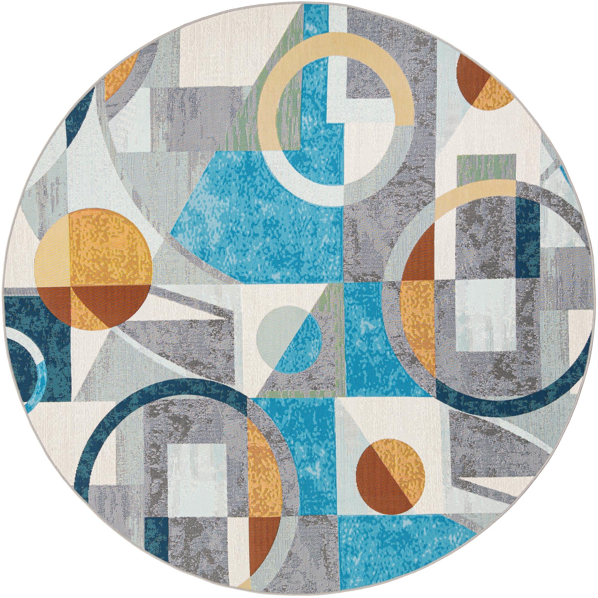 7' 10 x 7' 10 Lomax · Abstract geometric Outdoor Rug, blue and multicolor