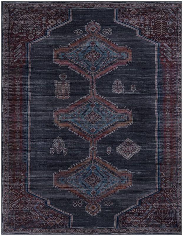 10' 6 x 13' Rowanberry · Tribal medallion Washable Rug, charcoal and rust