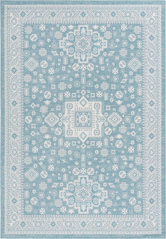 10' x 14' Bellamy · Border Outdoor Rug, aqua