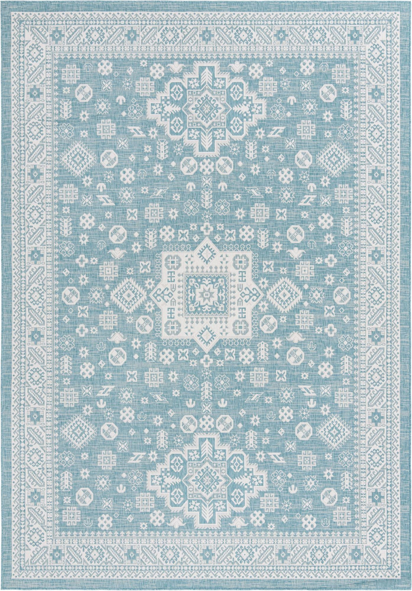 10' x 14' Bellamy · Border Outdoor Rug, aqua