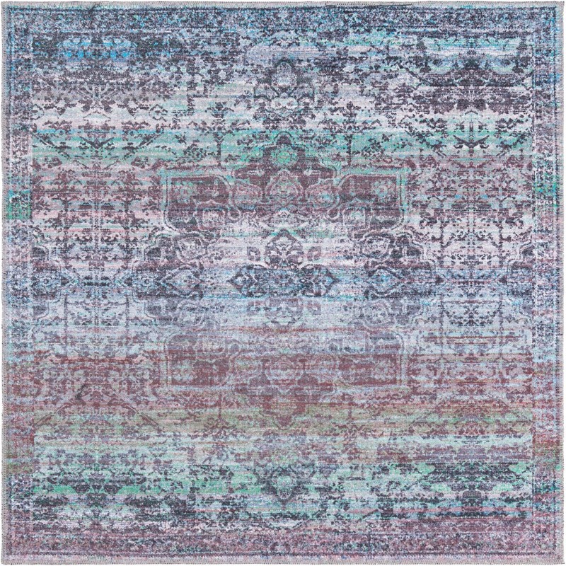 5' 3 x 5' 3 Rideout · Distressed medallion Washable Rug, blue and purple