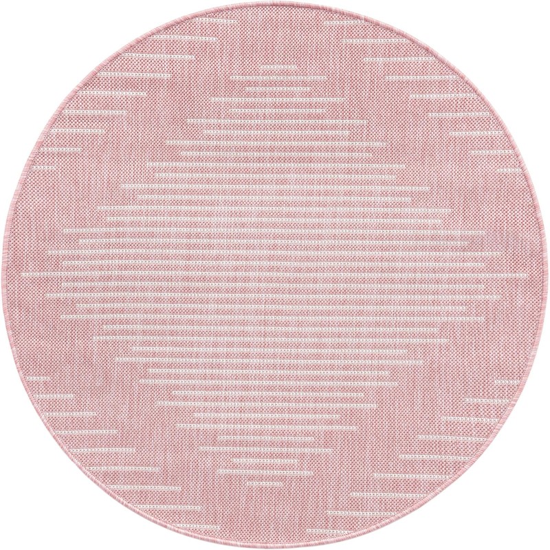 3' x 3' Harlow · Geometric diamond Outdoor Rug, pink and ivory