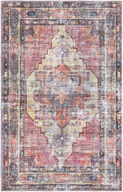 5' 3 x 8' Chandler · Distressed medallion Washable Rug, rust and yellow