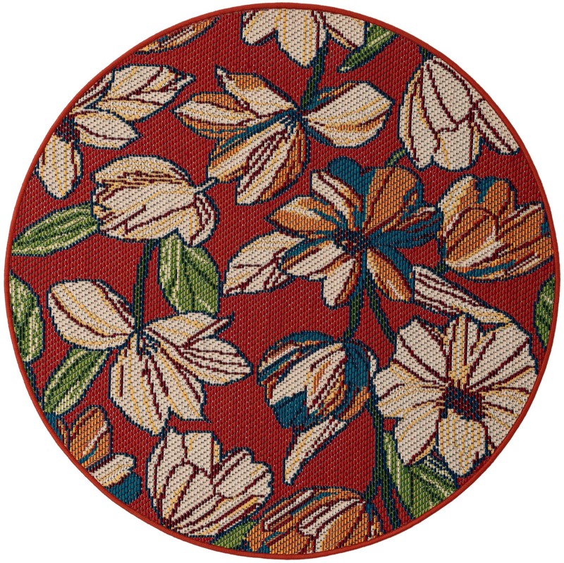 Lyndon · Floral / botanical Outdoor Rug, rust red