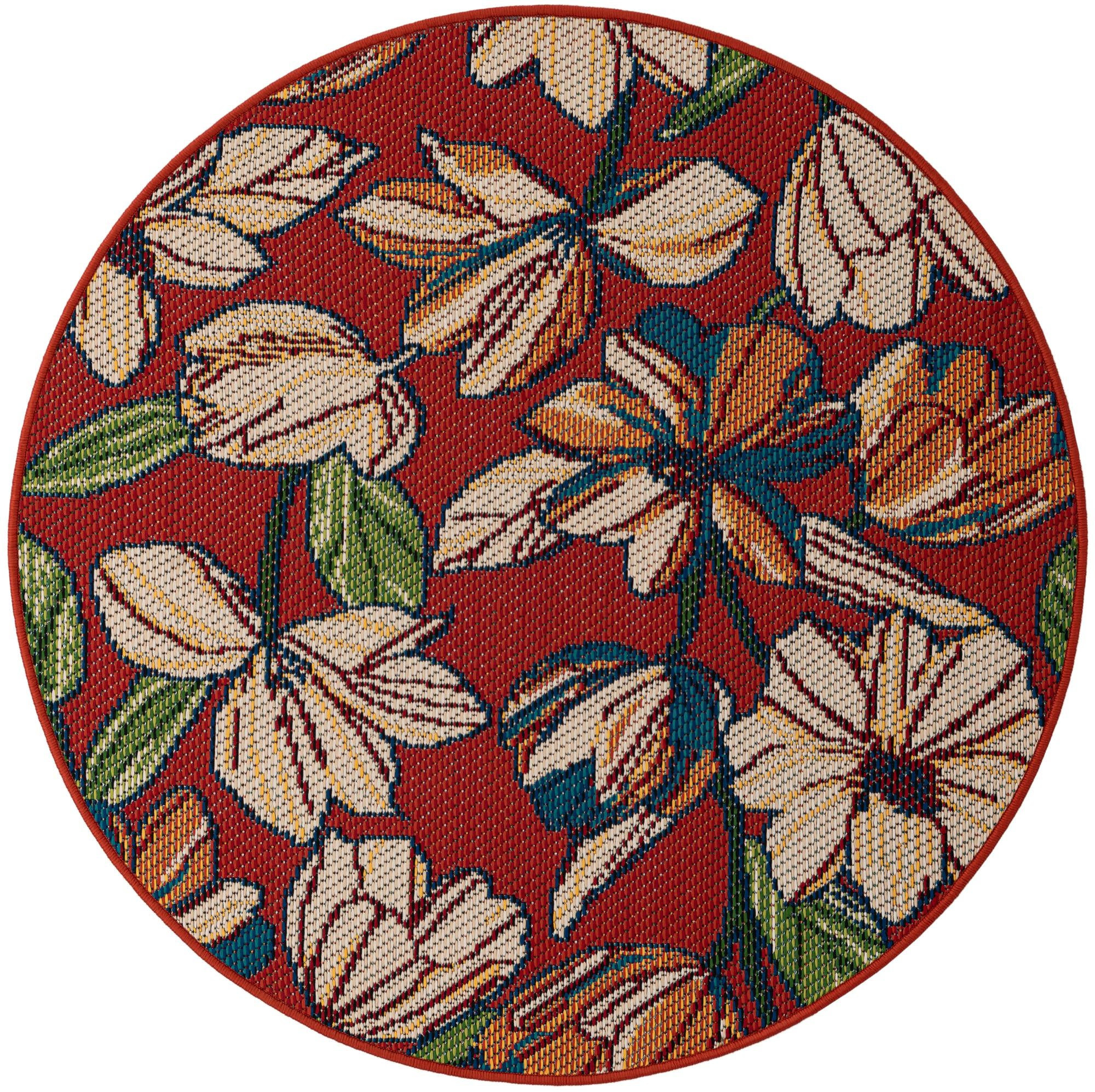 4' x 4' Lyndon · Floral / botanical Outdoor Rug, rust red