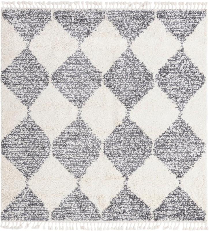 7' 10 x 7' 10 Newton · Diamond Shag Rug, white and gray