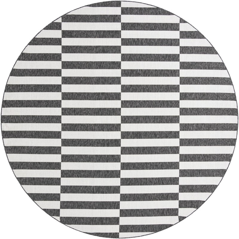10' 8 x 10' 8 Ainsley · Striped geometric Outdoor Rug, charcoal and ivory