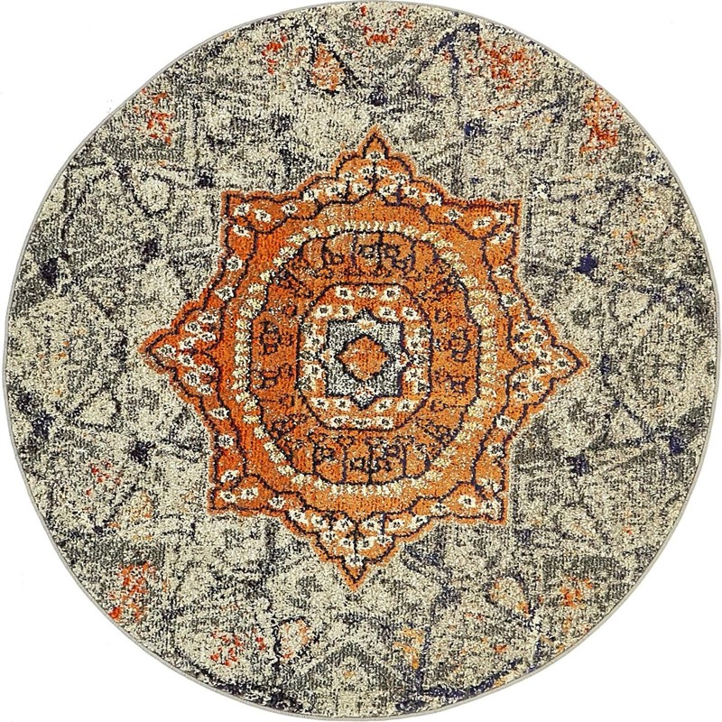4' x 4' Alston · Medallion Washable Rug, gray and orange