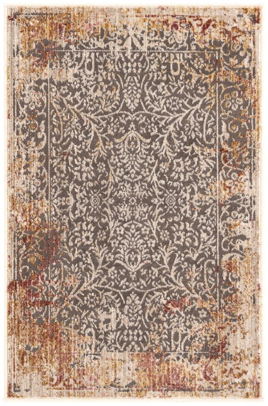 2' x 3' Harding · Distressed floral rug, gray and red