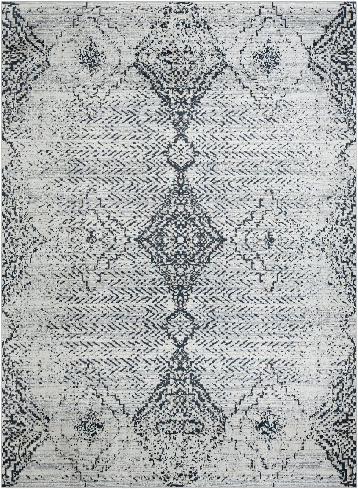 10' x 14' Brower · Distressed medallion Washable Rug, black and white