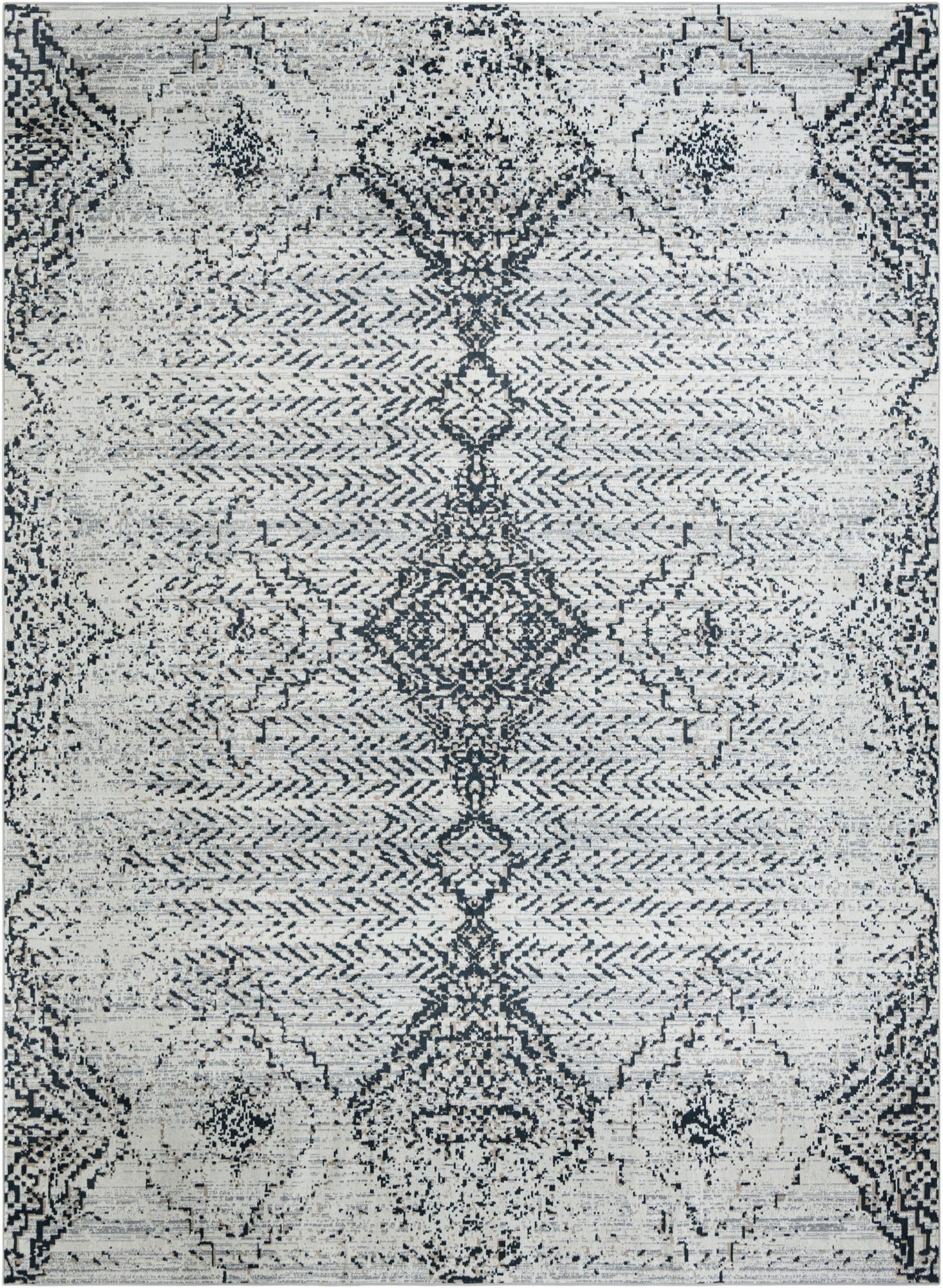 10' x 14' Brower · Distressed medallion Washable Rug, black and white