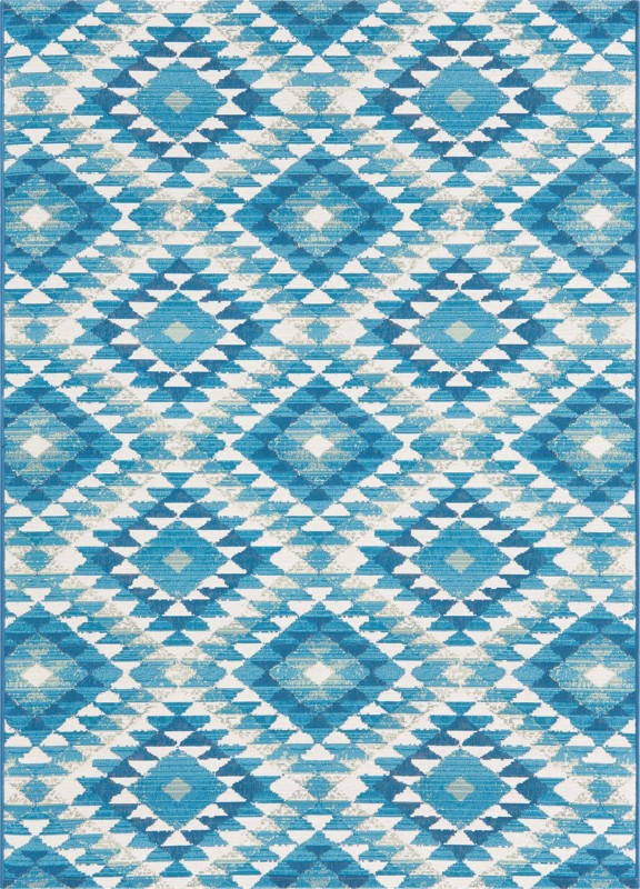 4' x 6' Lomax · Geometric diamond Outdoor Rug, blue and ivory