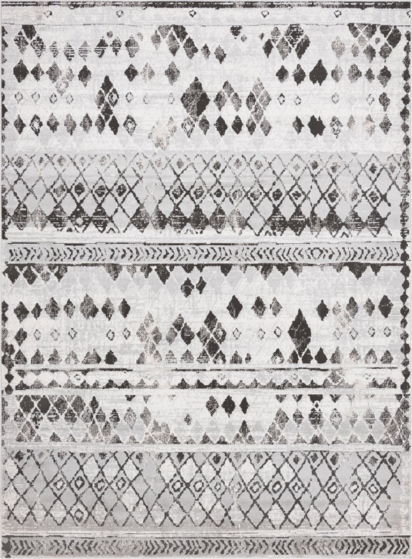 8' x 11' Collier · Tribal diamond rug, gray and ivory
