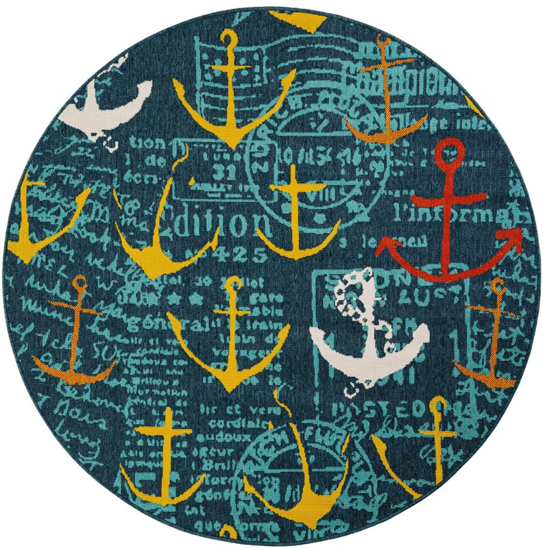 6' x 6' Lavery · Pictoral Outdoor Rug, navy blue