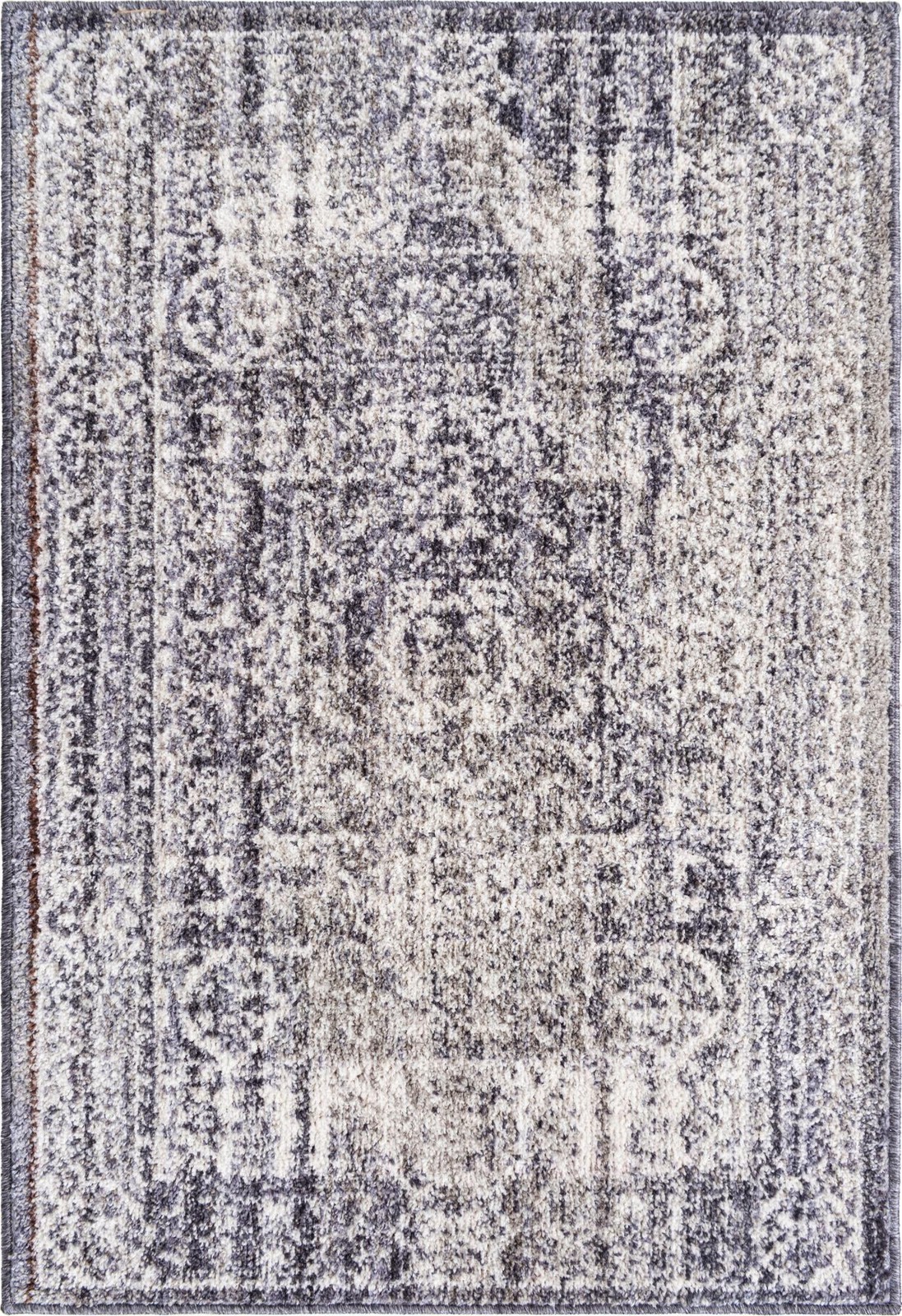 2' 2 x 3' Beaman · Distressed medallion rug, gray and ivory