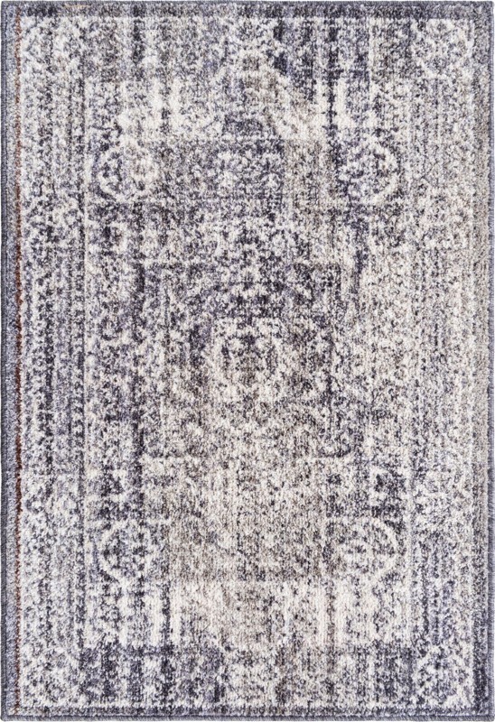 Beaman · Distressed medallion rug, gray and ivory