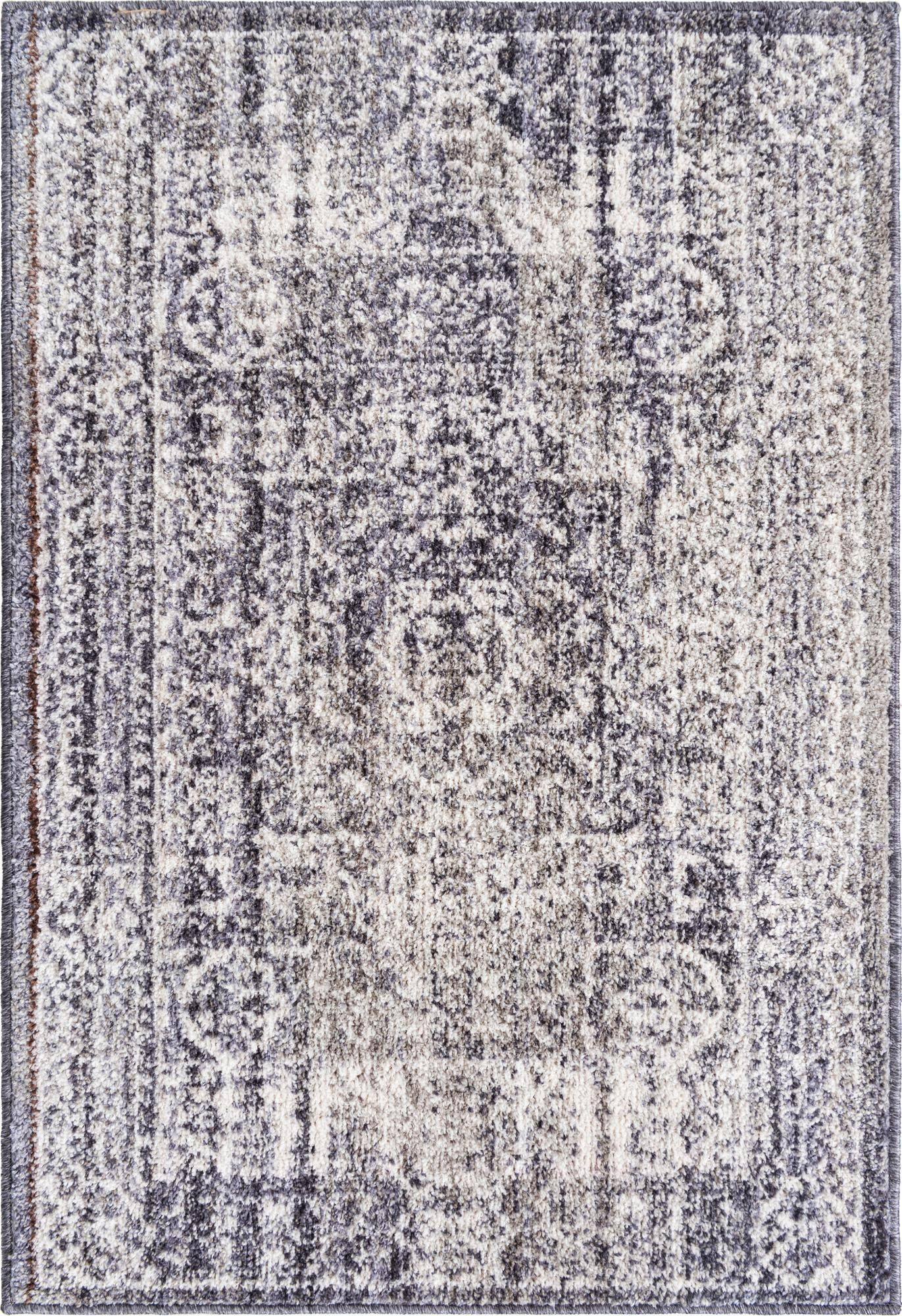 2' 2 x 3' Beaman · Distressed medallion rug, gray and ivory