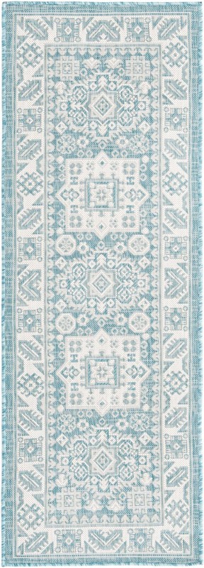 2' x 6' Bellamy · Border Outdoor Rug, aqua