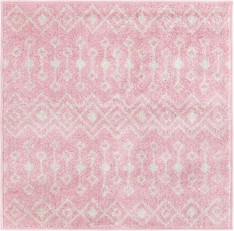 3' x 3' Boswell · Geometric trellis rug, pink and ivory