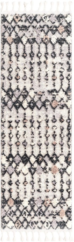 2' x 6' Josephine · Geometric tribal rug, sand and gray