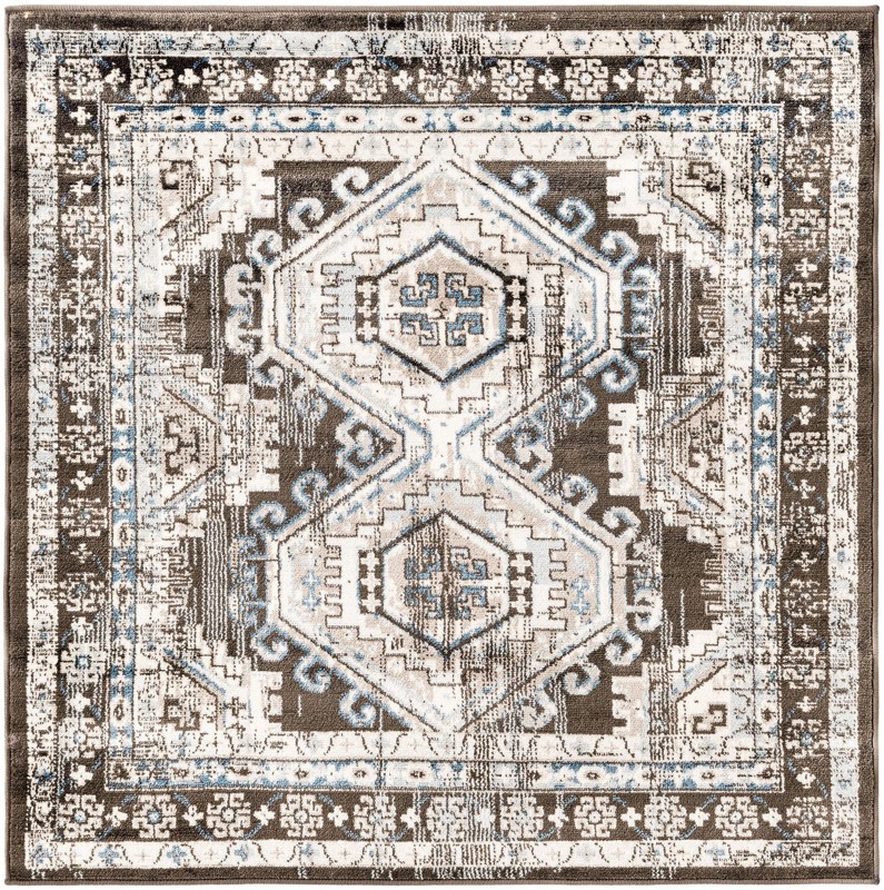 4' x 4' Harmon · Border rug, gray