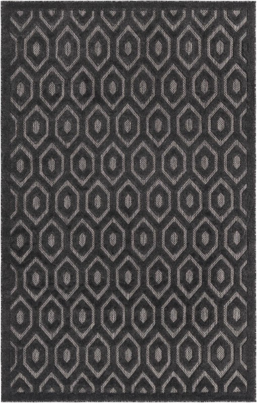 Roanoke · Geometric diamond Outdoor Rug, charcoal and ivory
