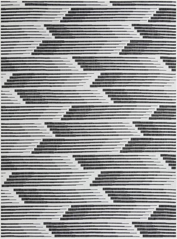 9' x 12' Flax · Abstract Outdoor Rug, black and white