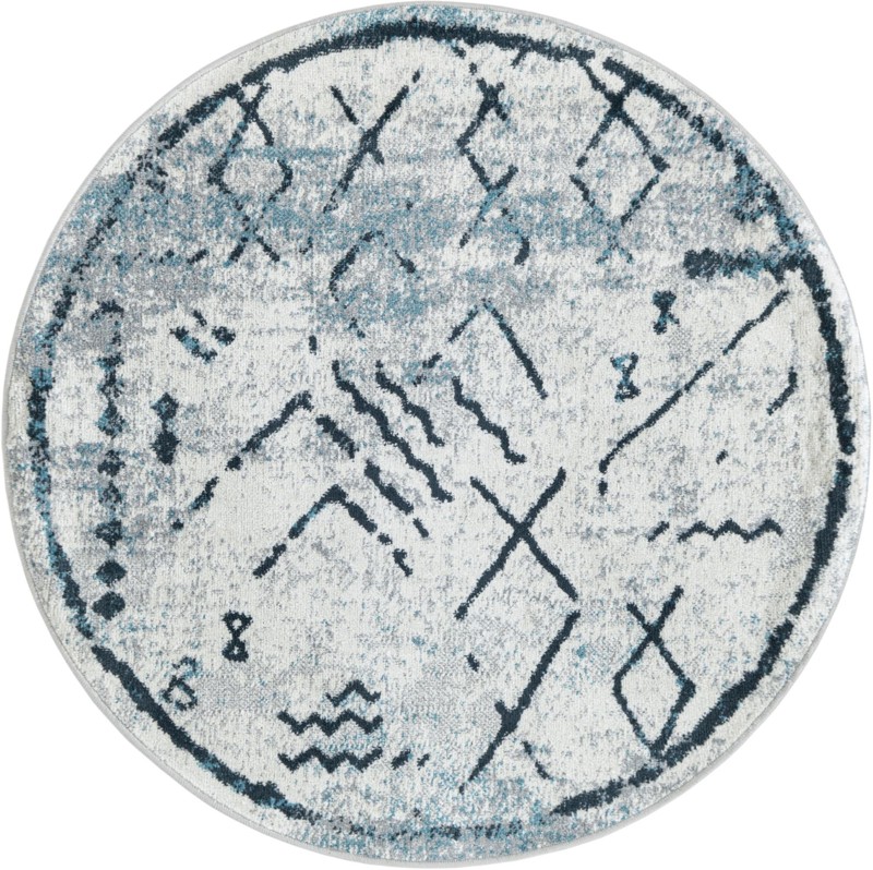 3' 3 x 3' 3 Platt · Tribal geometric Washable Rug, blue and ivory
