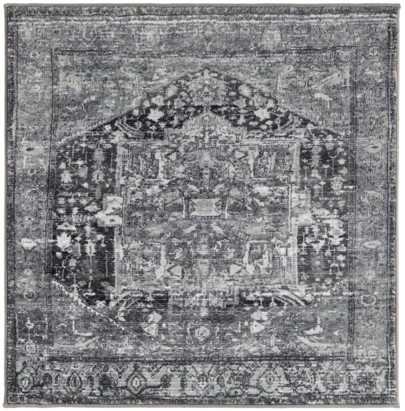 3' 3 x 3' 3 Balmer · Distressed medallion rug, gray and black