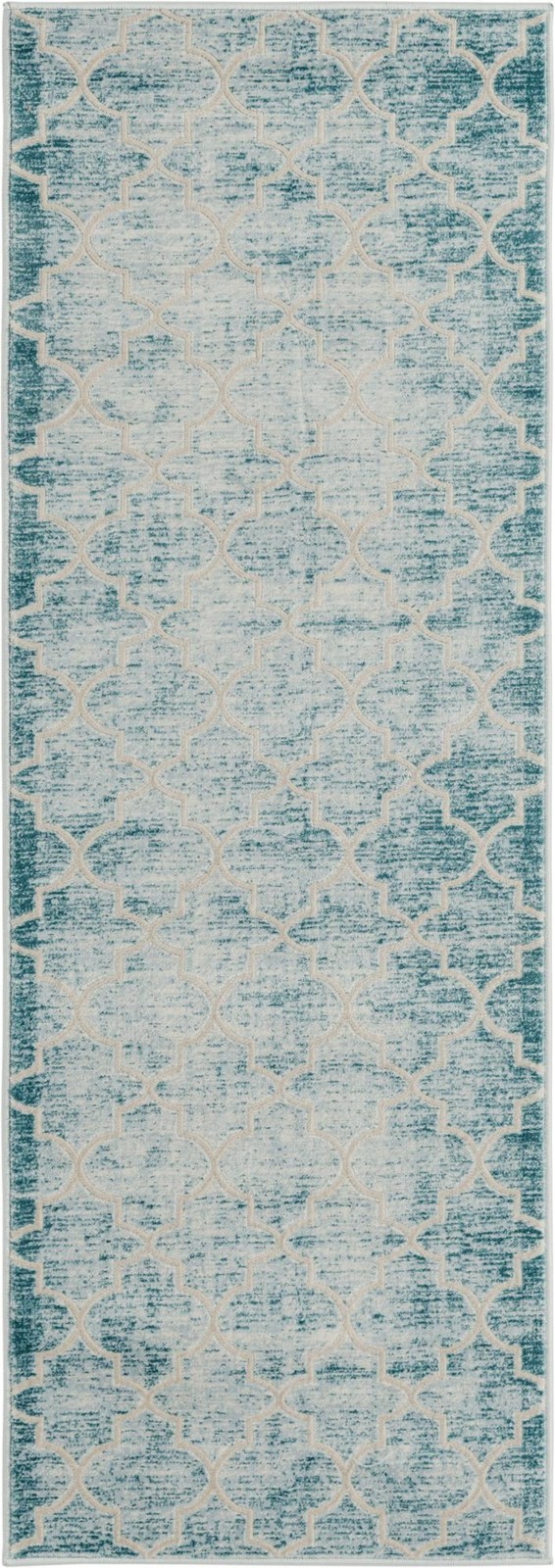 2' 2 x 6' Dallimore · Lattice rug, teal and ivory