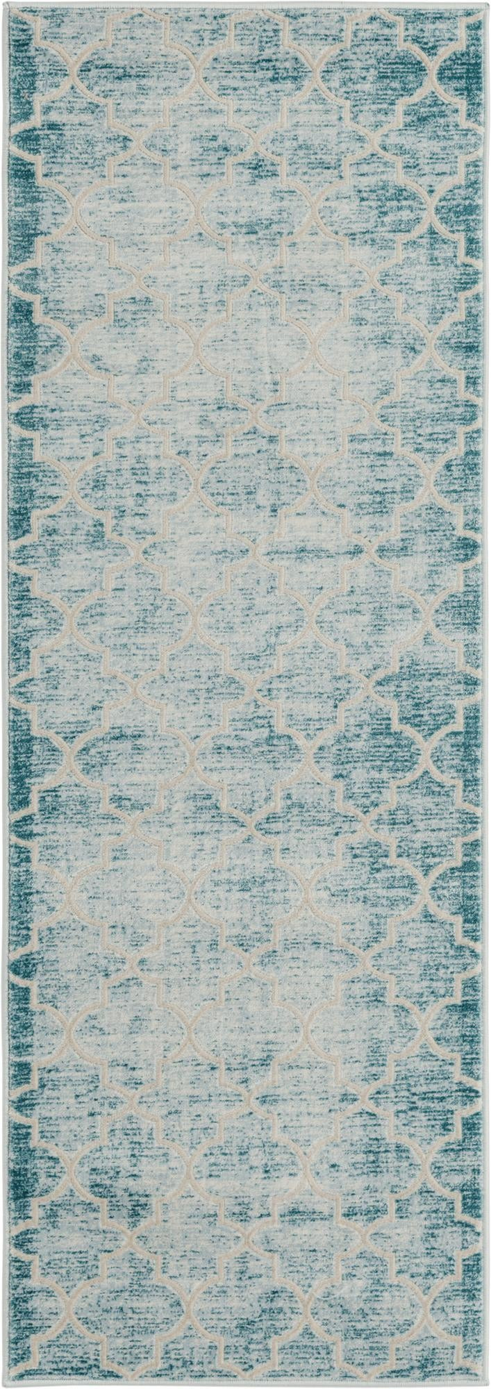 2' 2 x 6' Dallimore · Lattice rug, teal and ivory