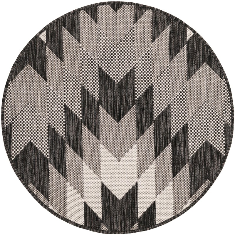 3' x 3' Morrell · Geometric chevron Outdoor Rug, charcoal and ivory