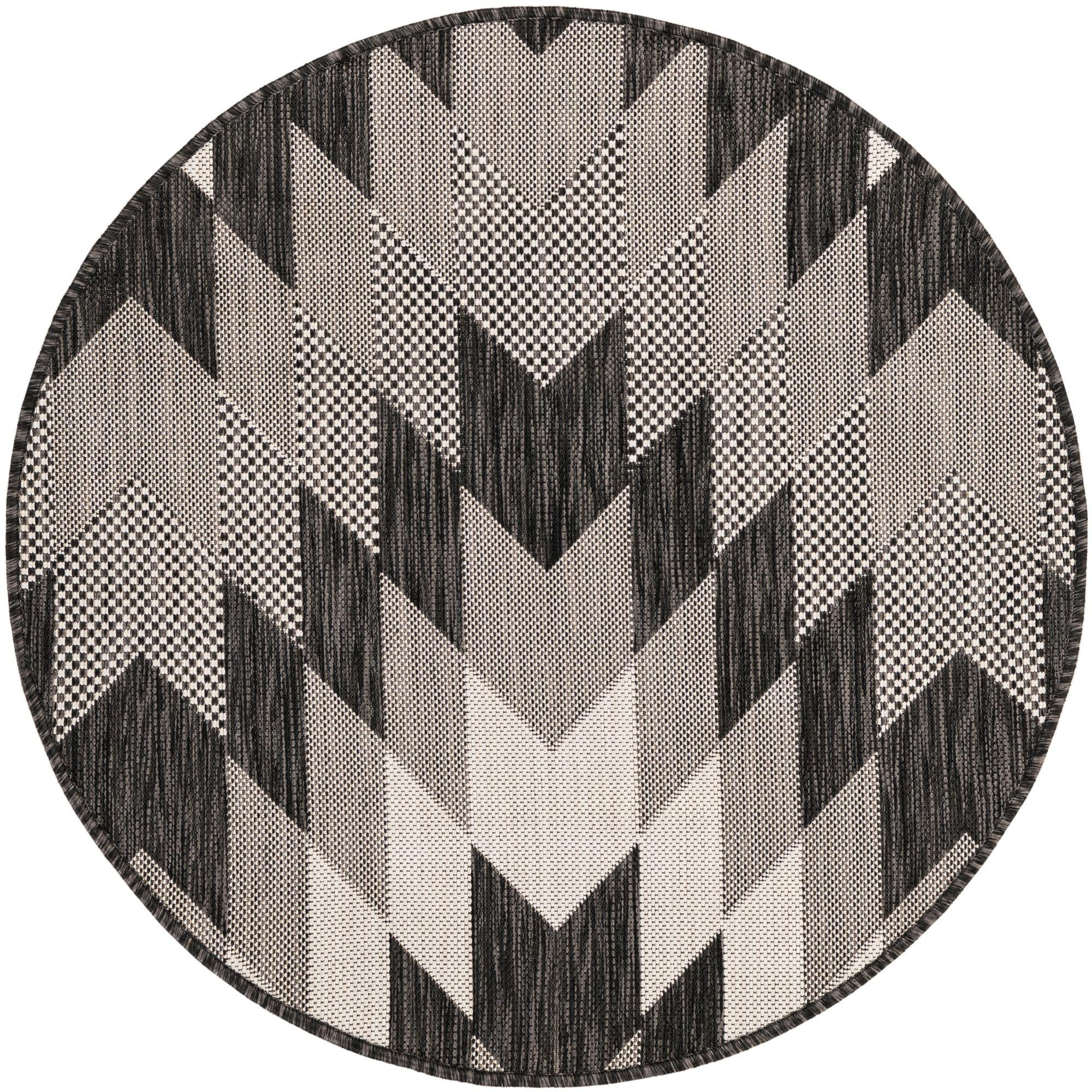 3' x 3' Morrell · Geometric chevron Outdoor Rug, charcoal and ivory