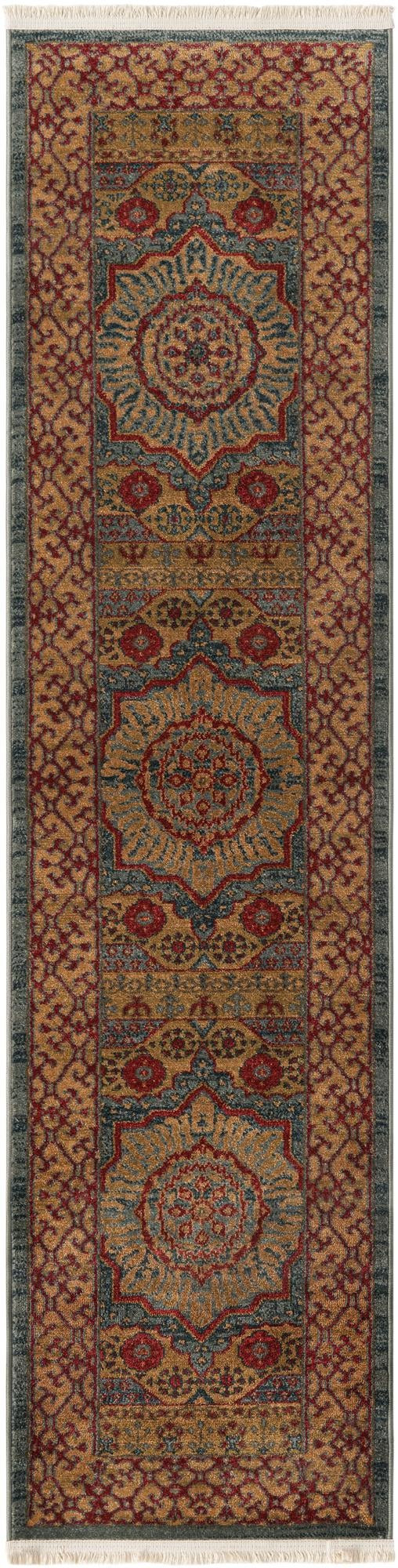 2' x 8' Nesbitt · Medallion rug, gold and red
