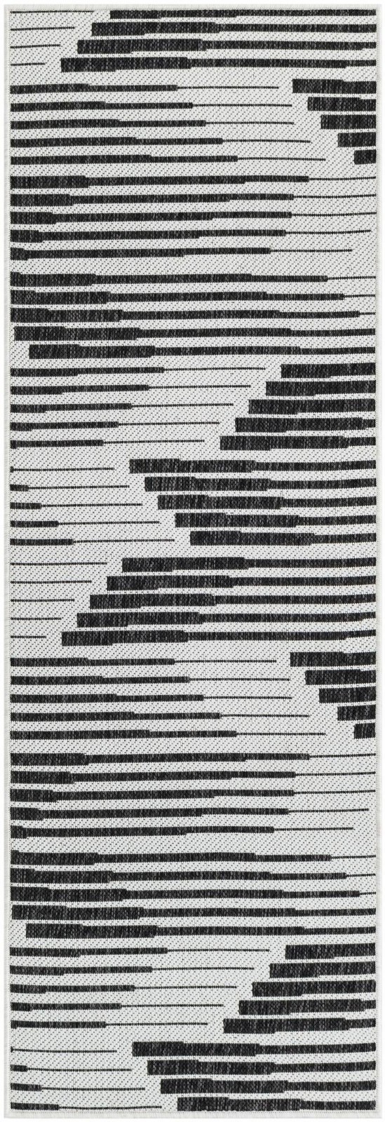 2' x 6' Flax · Abstract Outdoor Rug, black and white