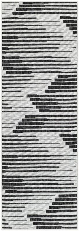 2' x 6' Flax · Abstract Outdoor Rug, black and white