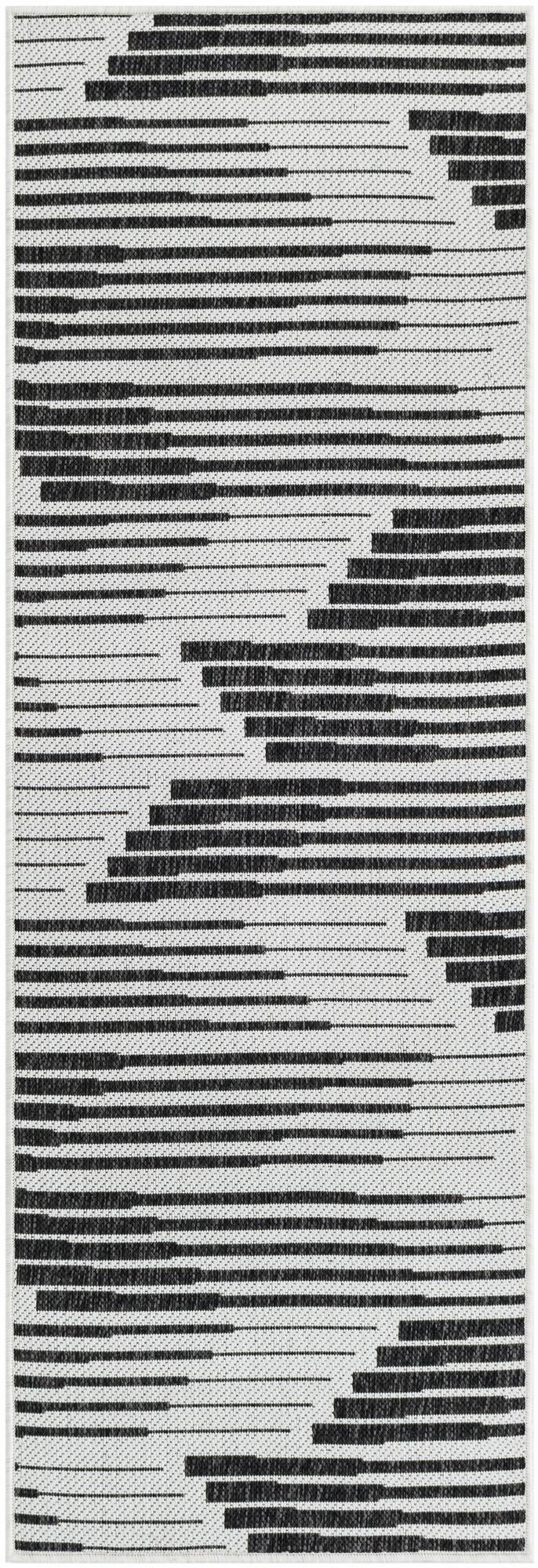 2' x 6' Flax · Abstract Outdoor Rug, black and white