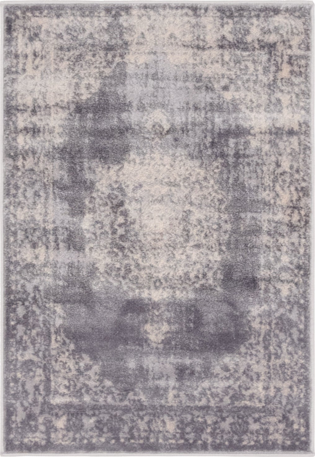 2' 2 x 3' Medora · Distressed medallion rug, gray and ivory