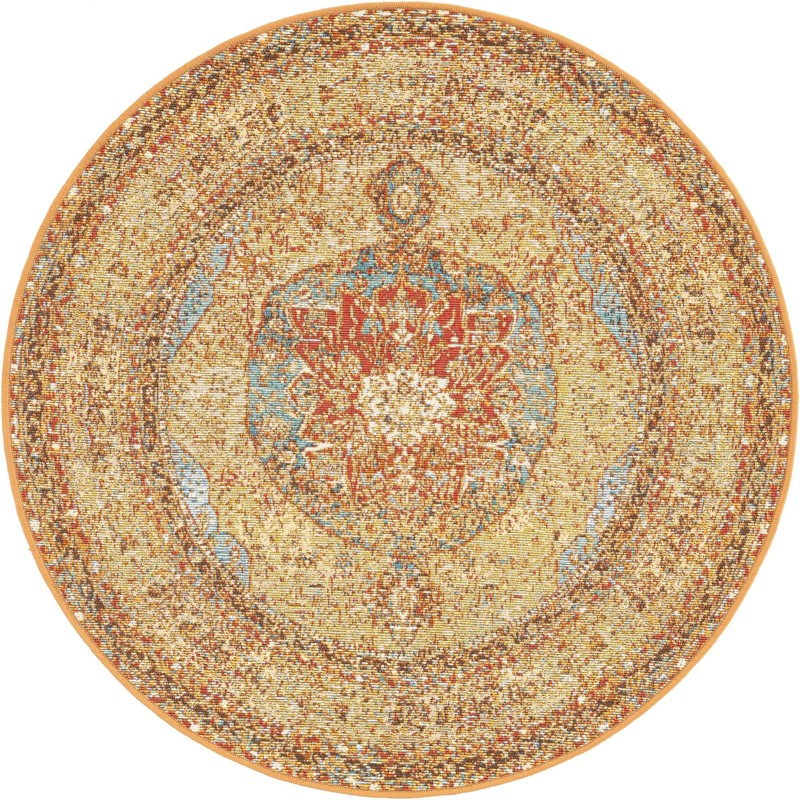 Lomax · Medallion Outdoor Rug, tan and light blue