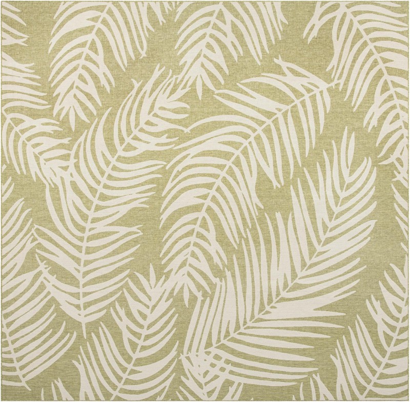 13' x 13' Moody · Palm leaf Outdoor Rug, green and ivory