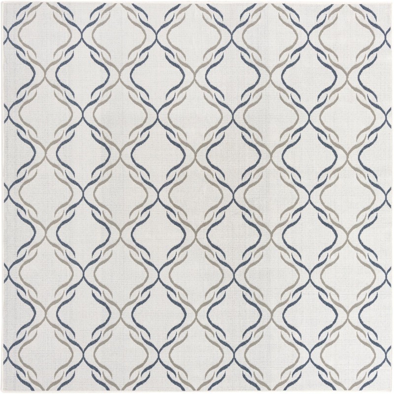 Comstock · Lattice Outdoor Rug, ivory, blue, and gray