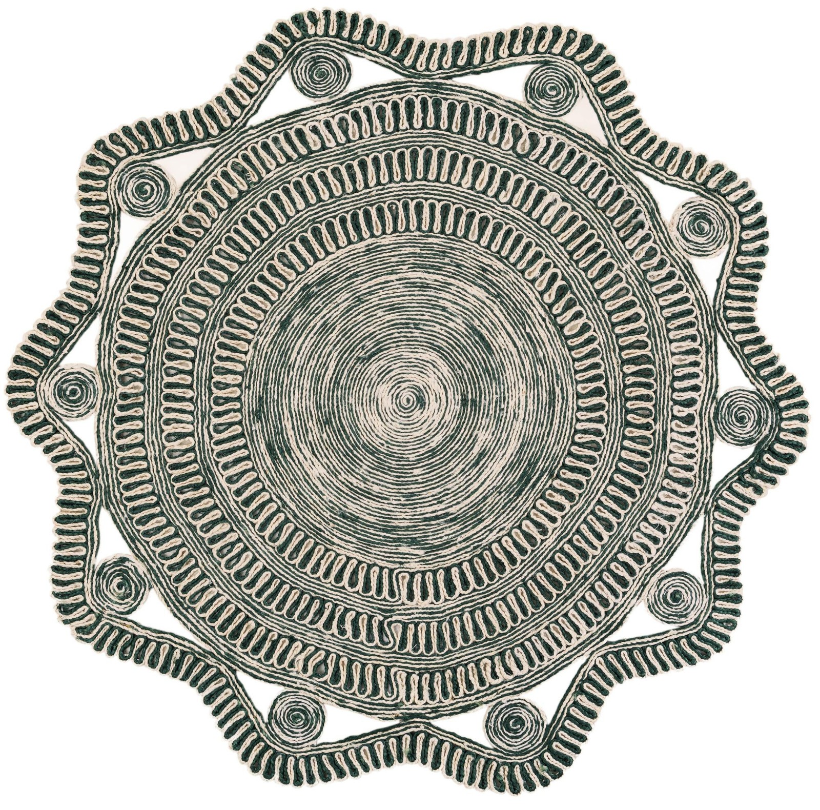 6' 1 x 6' 1 Yardley · Lines Braided Jute Rug, green and white