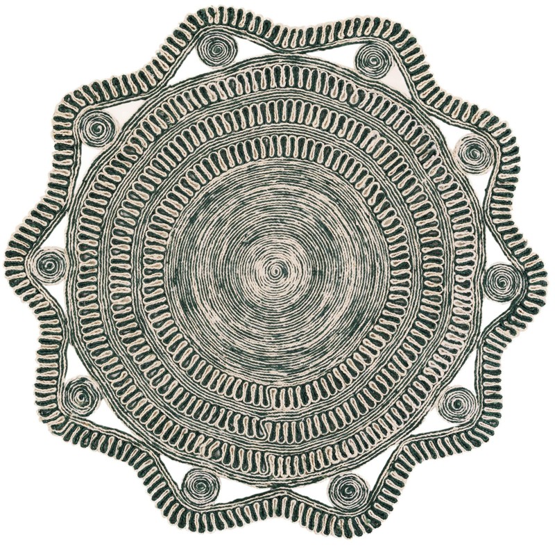 6' 1 x 6' 1 Yardley · Lines Braided Jute Rug, green and white