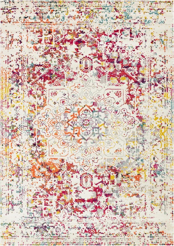 10' x 14' Birch · Distressed medallion rug, ivory and multi