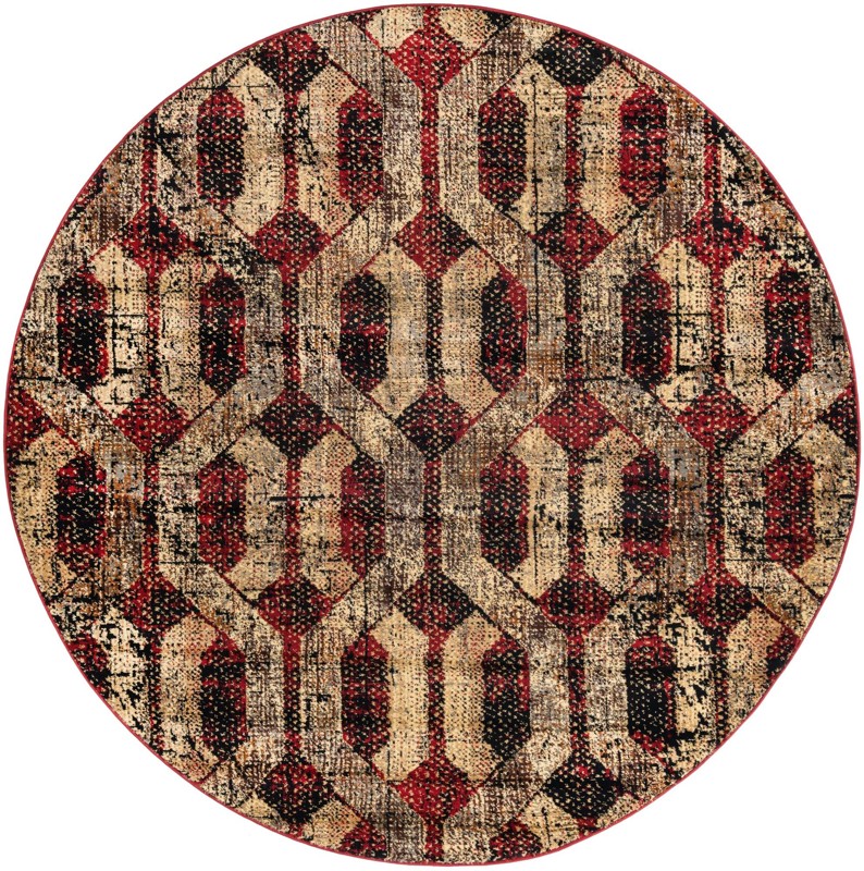 7' x 7' Acadia · Geometric lattice rug, burgundy and beige