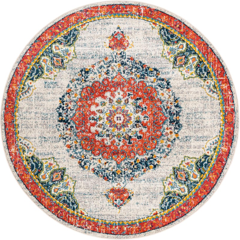 7' x 7' Amberley · Border rug, ivory