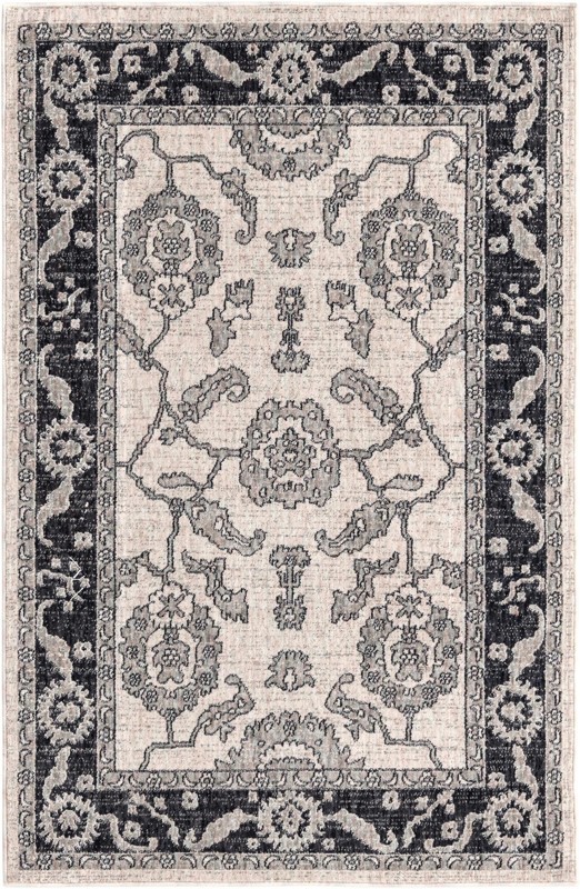 4' x 6' Lancey · Floral rug, ivory, gray and black