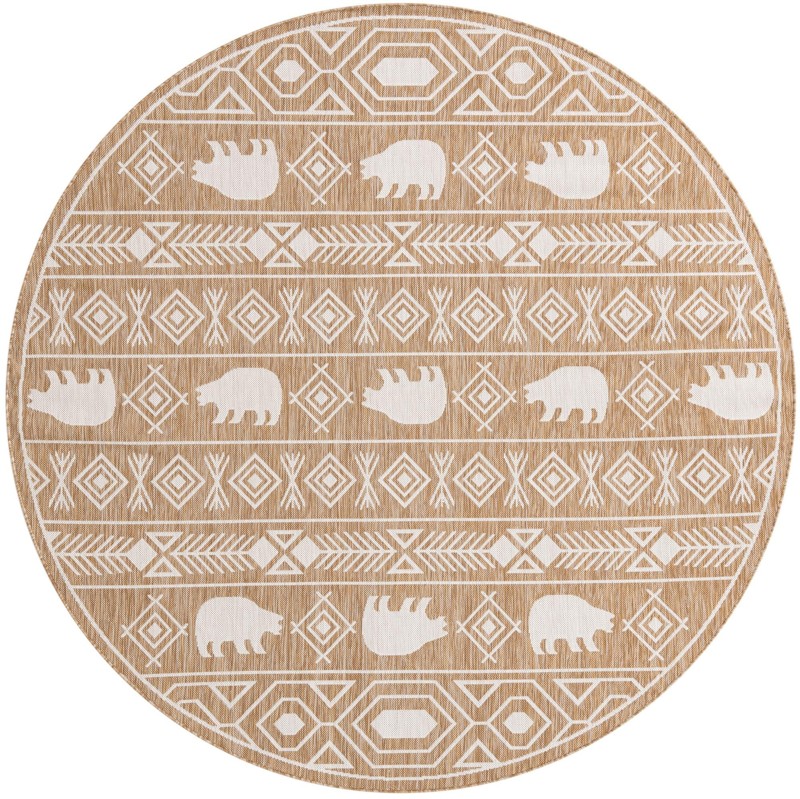 7' 10 x 7' 10 Ralston · Geometric bear Outdoor Rug, taupe and ivory