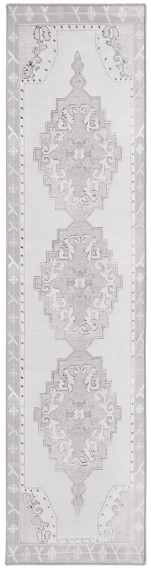 2' x 7' 10 Sanderson · Medallion Washable Rug, gray and white