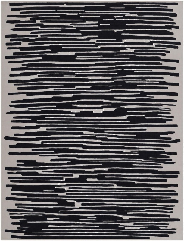 Clemson · Abstract striped rug, black and ivory